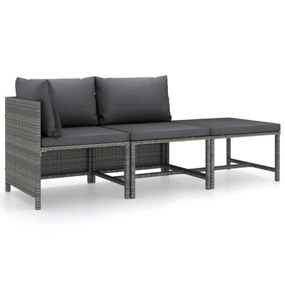 Set Divani Da Giardino 3 Pz Con Cuscini In Polyrattan Grigio