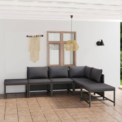 Set Divani Da Giardino 6 Pz Con Cuscini In Polyrattan Grigio