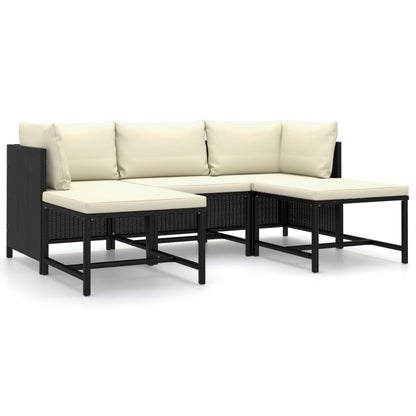 Set Divani Da Giardino 5 Pz Con Cuscini In Polyrattan Nero