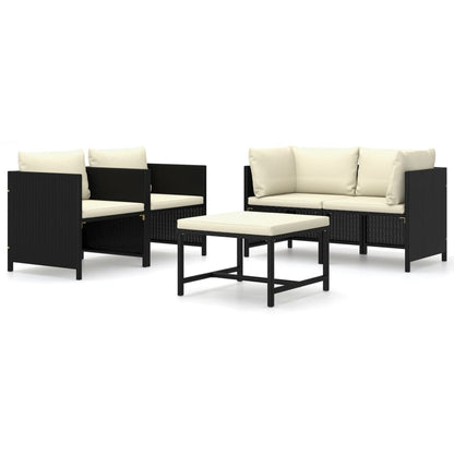 Set Divani Da Giardino 5 Pz Con Cuscini In Polyrattan Nero