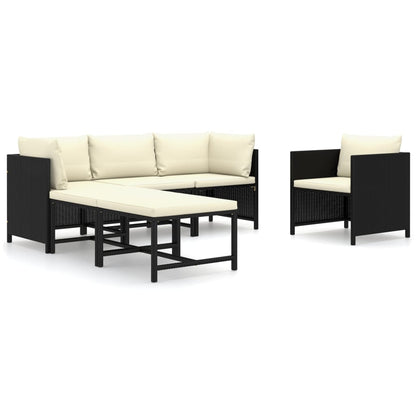 Set Divani Da Giardino 6 Pz Con Cuscini In Polyrattan Nero