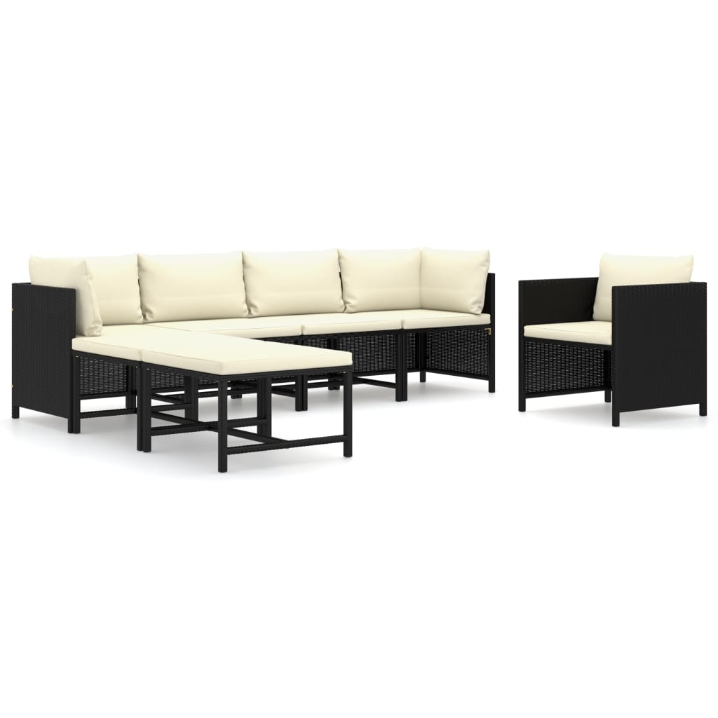 Set Divani Da Giardino 7 Pz Con Cuscini In Polyrattan Nero