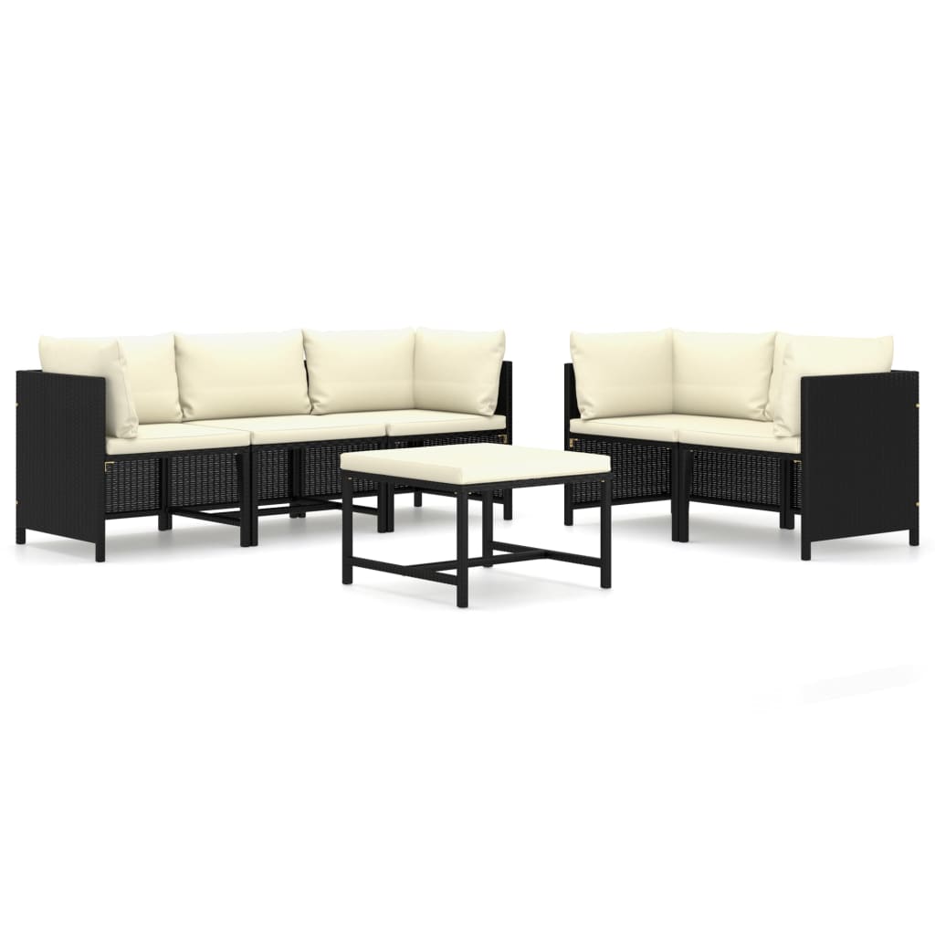 Set Divani Da Giardino 6 Pz Con Cuscini In Polyrattan Nero