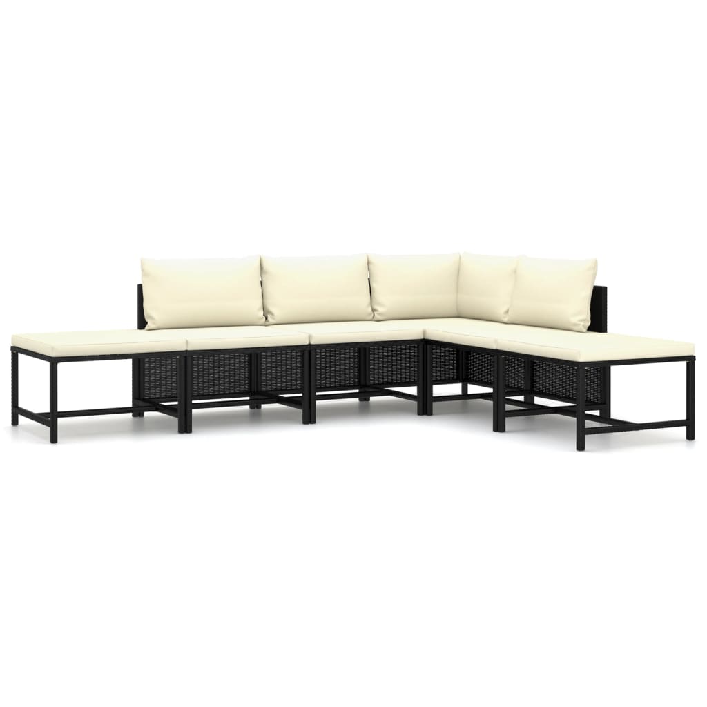 Set Divani Da Giardino 6 Pz Con Cuscini In Polyrattan Nero