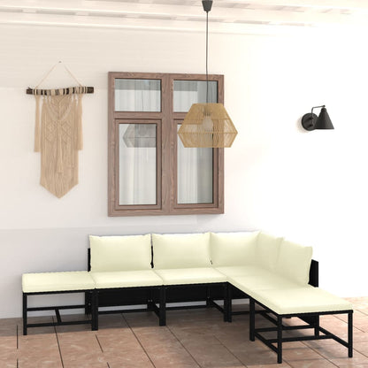 Set Divani Da Giardino 6 Pz Con Cuscini In Polyrattan Nero