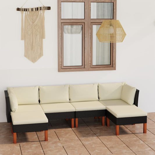 Set Divani Da Giardino 6 Pz Con Cuscini In Polyrattan Nero