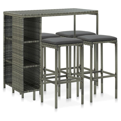 Set Da Bar Da Giardino 5 Pz Con Cuscini In Polyrattan Grigio