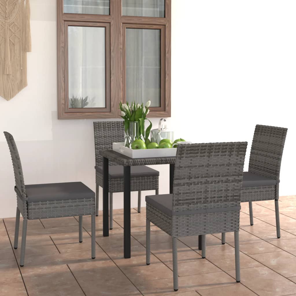 Set Da Pranzo Da Giardino 5 Pz In Polyrattan Grigio