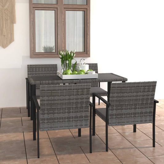 Set Da Pranzo Da Giardino 5 Pz In Polyrattan Grigio