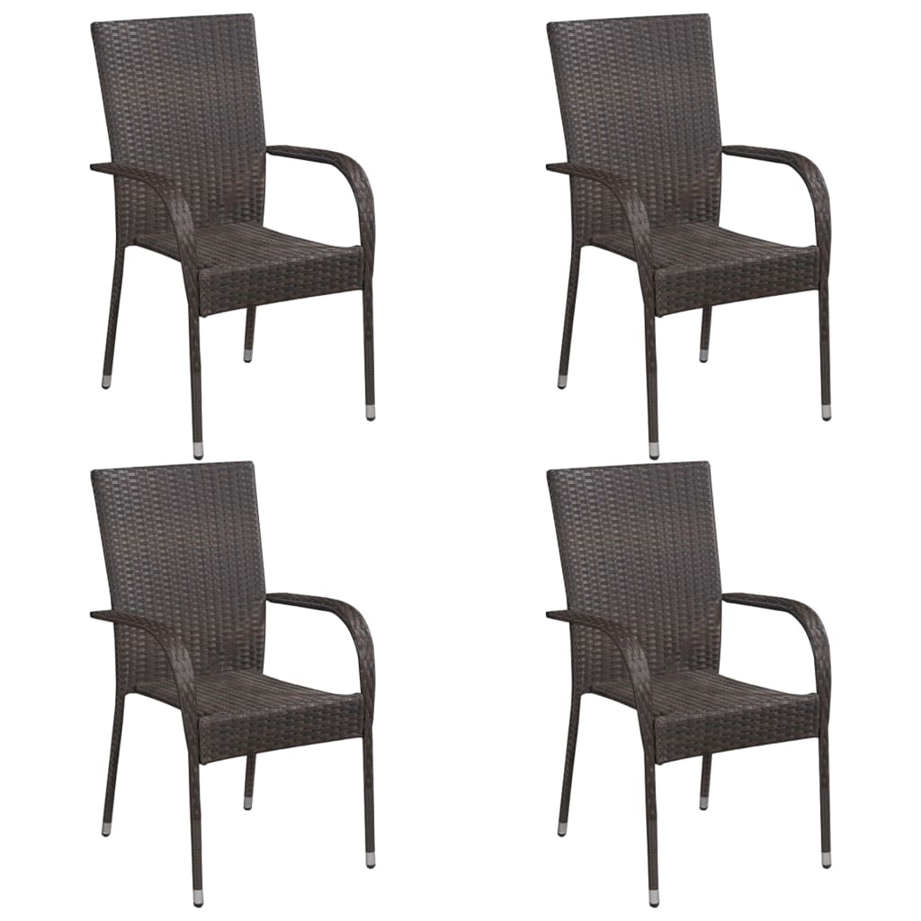 Set Mobili Da Pranzo Giardino 5 Pz In Polyrattan Marrone