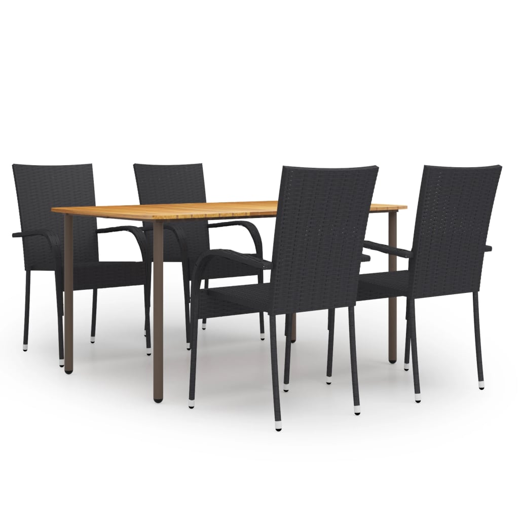 Set Mobili Da Pranzo Giardino 5 Pz In Polyrattan Nero