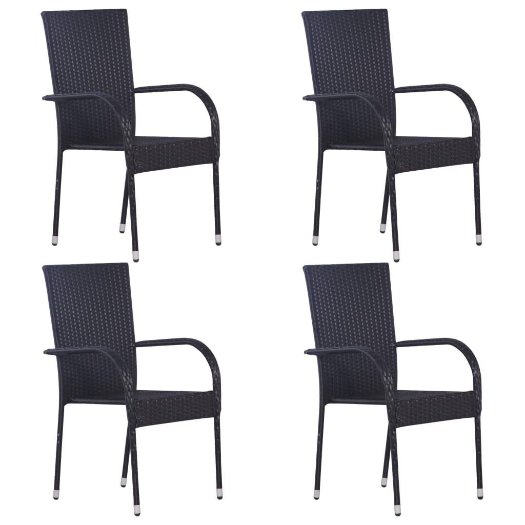 Set Mobili Da Pranzo Giardino 5 Pz In Polyrattan Nero