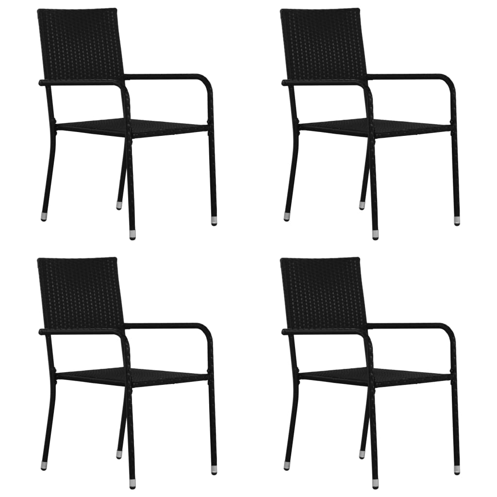 Set Mobili Da Pranzo Giardino 5 Pz In Polyrattan Nero