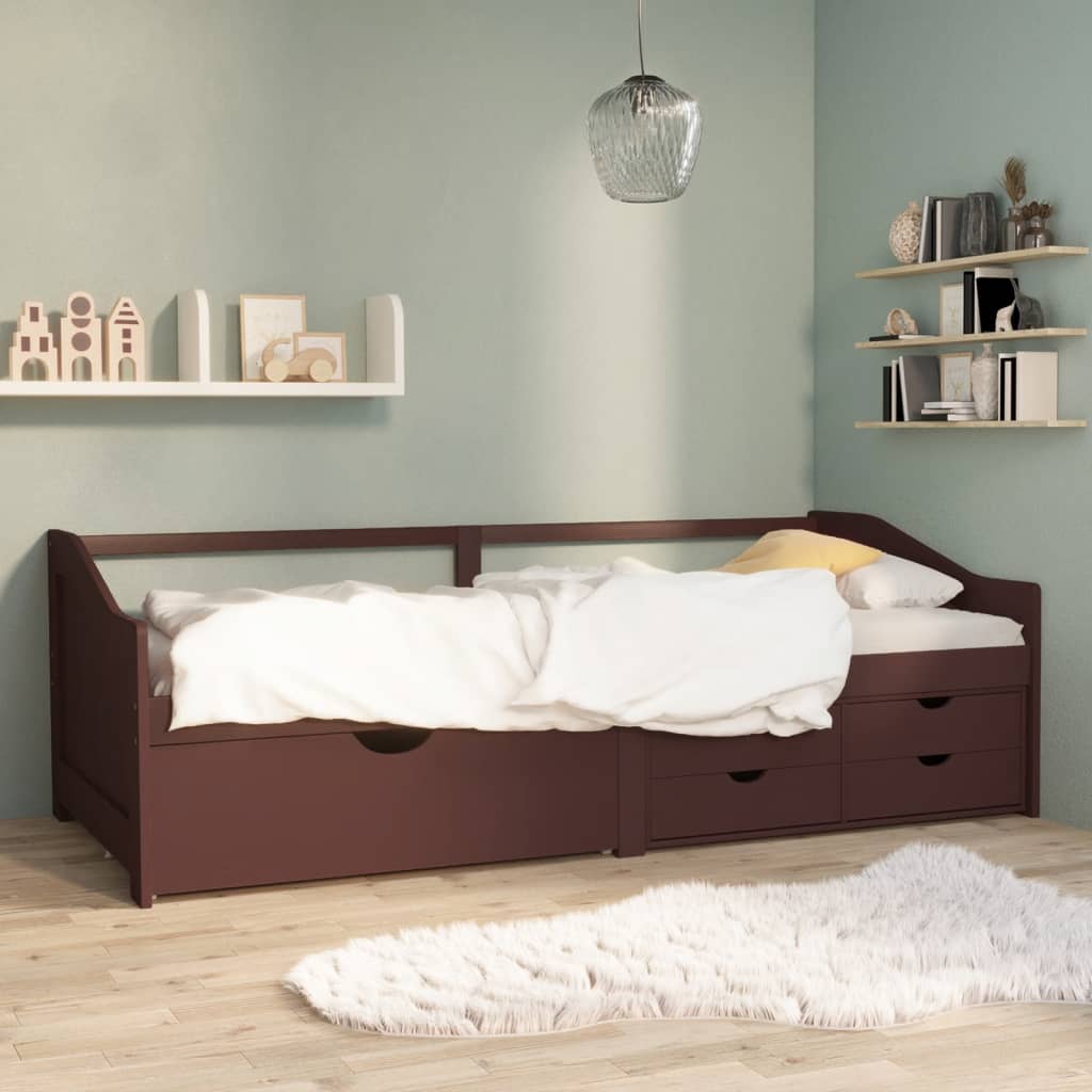 Divano Letto 3 Posti E Cassetti Marrone Scuro In Pino 90x200cm