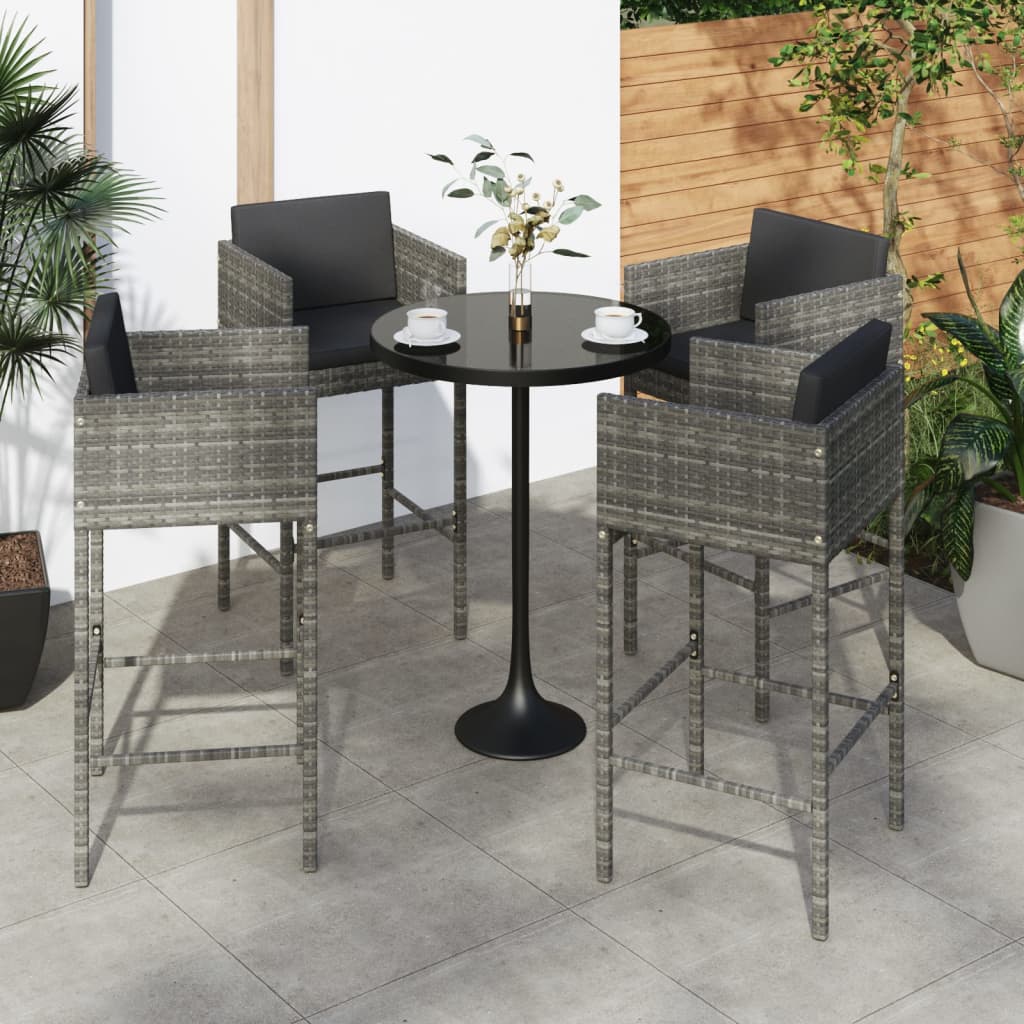 Sgabelli Da Bar 4 Pz Con Cuscini Grigi In Polyrattan