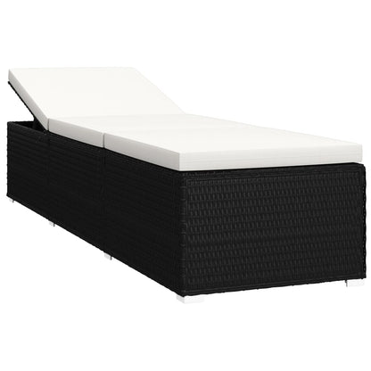 Lettino Prendisole Con Cuscino E Tavolino In Polyrattan Nero