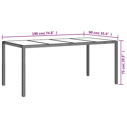 Tavolo Giardino Marrone 190x90x75cm Vetro Temperato Polyrattan