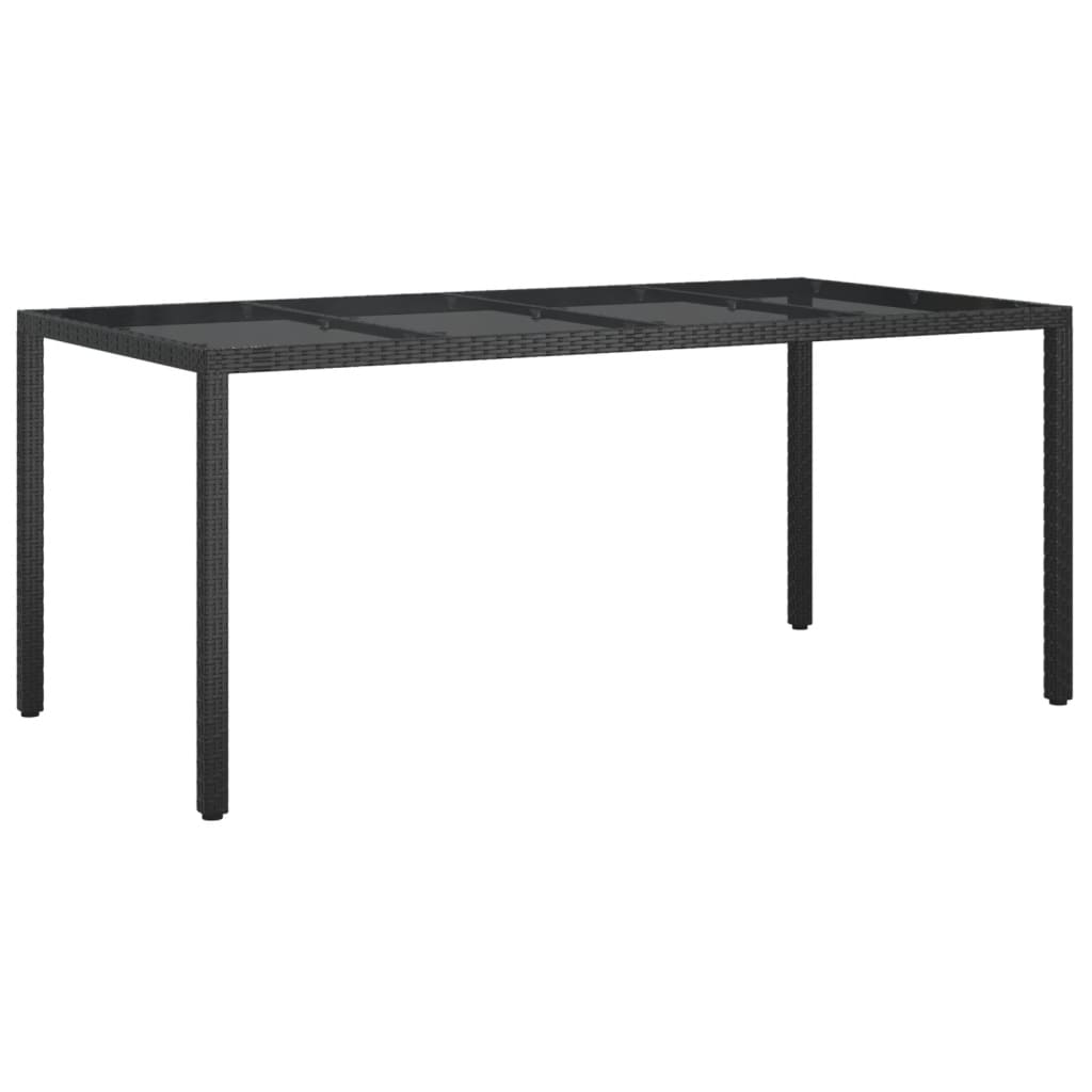 Tavolo Giardino Nero 190x90x75 Cm Vetro Temperato Polyrattan