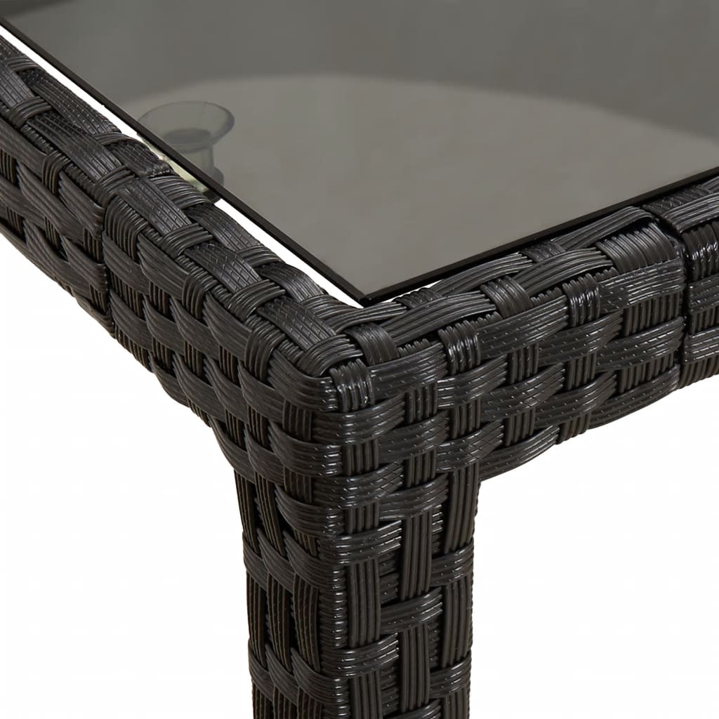 Tavolo Giardino Nero 190x90x75 Cm Vetro Temperato Polyrattan