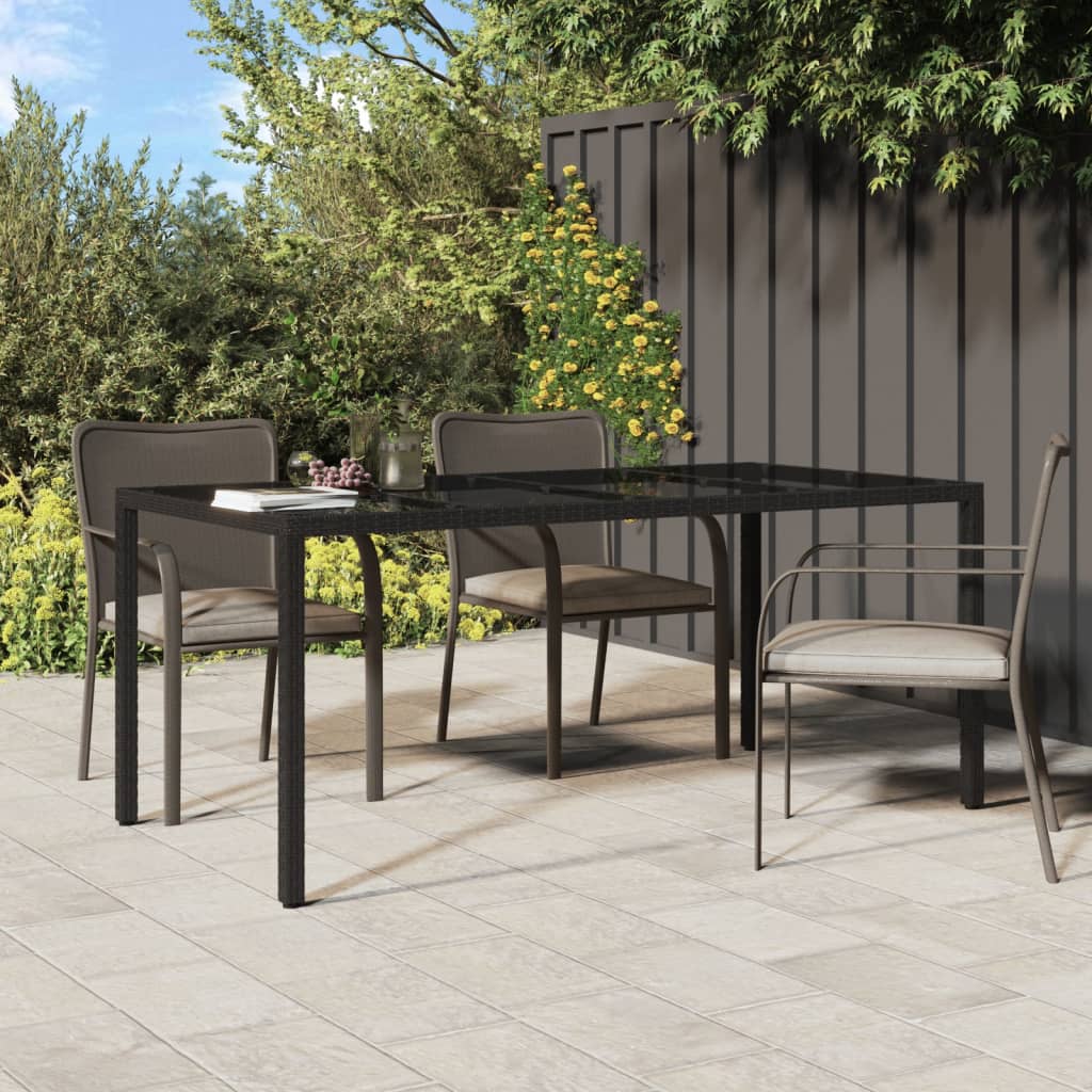 Tavolo Giardino Nero 190x90x75 Cm Vetro Temperato Polyrattan