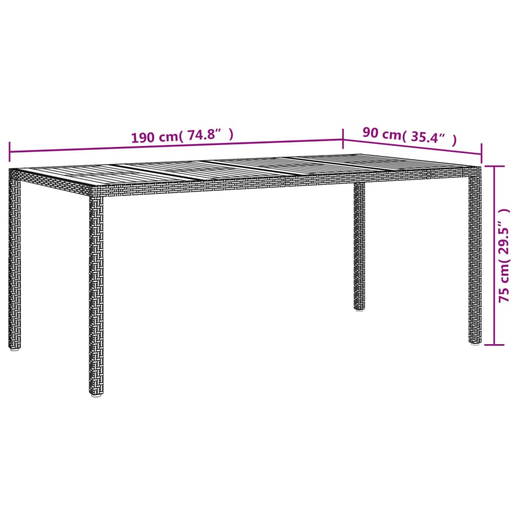 Tavolo Da Giardino 190x90x75 Cm Polyrattan Legno Di Acacia Nero