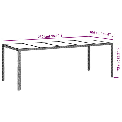 Tavolo Giardino Marrone 250x100x75cm Vetrotemperato Polyrattan