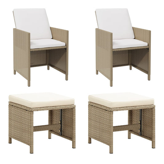 Sedie Da Giardino Con Sgabelli 2 Pz In Polyrattan Beige