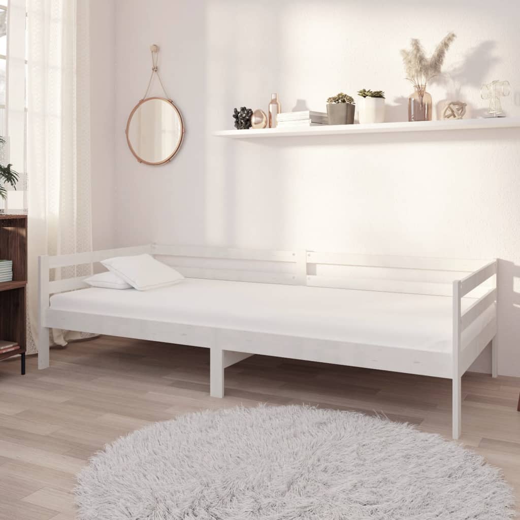 Divano Letto Con Materasso 90x200 Cm Bianco In Legno Di Pino