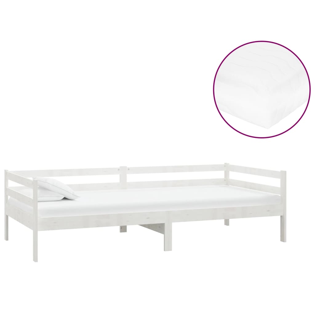 Divano Letto Con Materasso 90x200 Cm Bianco In Legno Di Pino