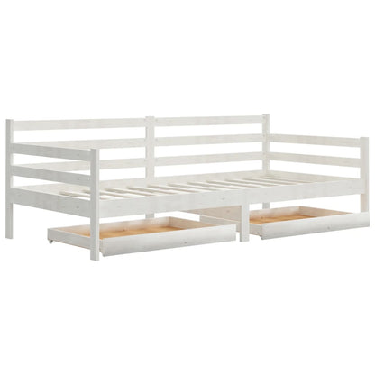 Divano Letto Con Cassetti 90x200 Cm Bianco In Massello Di Pino