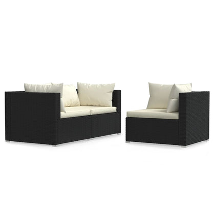 Set Divani Da Giardino 3 Pz Con Cuscini In Polyrattan Nero