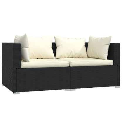 Set Divani Da Giardino 3 Pz Con Cuscini In Polyrattan Nero