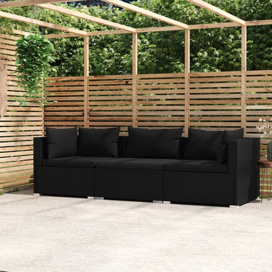 Divano A 3 Posti Con Cuscini In Polyrattan Nero