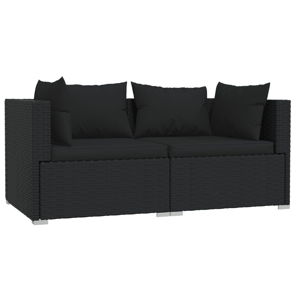 Set Divani Da Giardino 3 Pz Con Cuscini In Polyrattan Nero