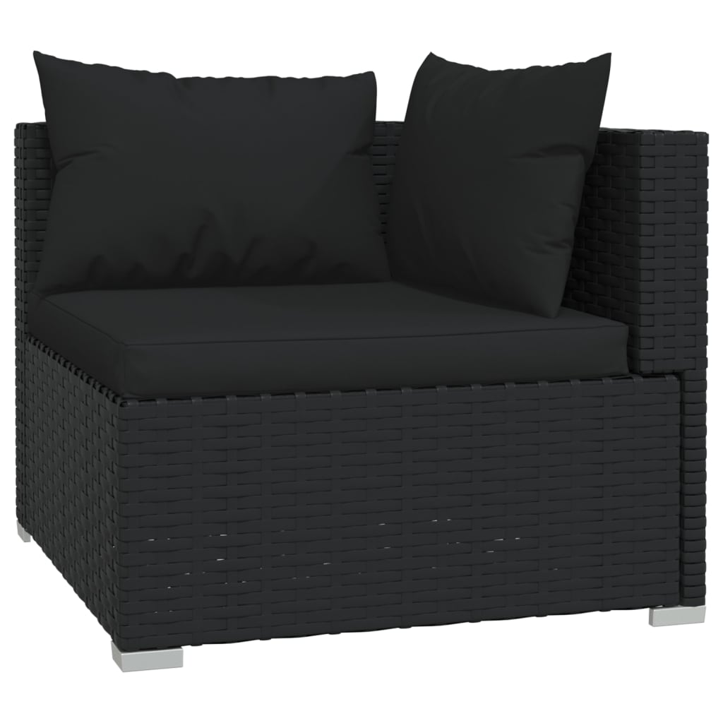 Set Divani Da Giardino 3 Pz Con Cuscini In Polyrattan Nero