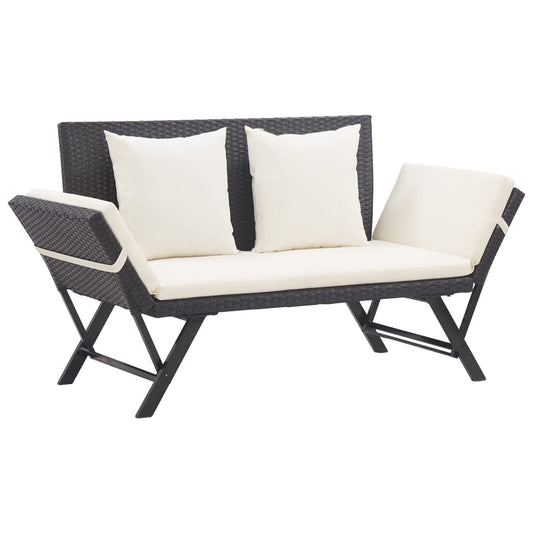 Panca Da Giardino Con Cuscini Nera 176 Cm In Polyrattan