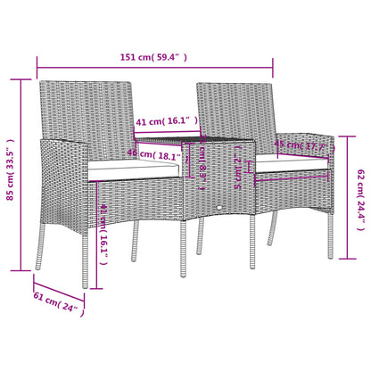 Divano Da Giardino 2 Posti Con Tavolino In Polyrattan Antracite