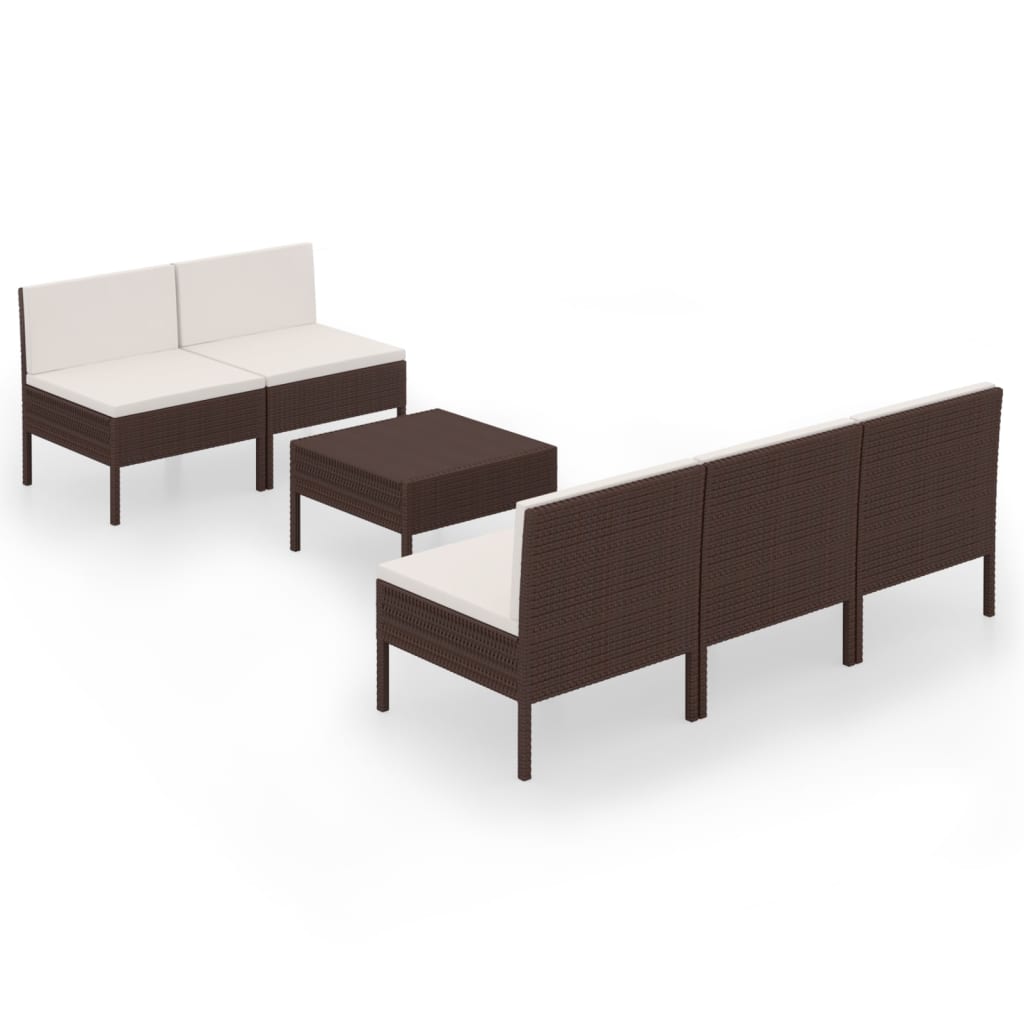 Set Divani Da Giardino 6 Pz Con Cuscini In Polyrattan Marrone