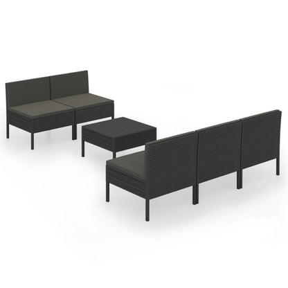 Set Divani Da Giardino 6 Pz Con Cuscini In Polyrattan Nero