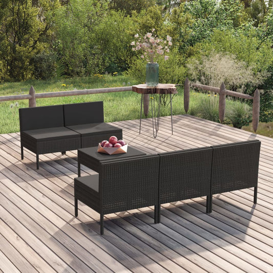 Set Divani Da Giardino 6 Pz Con Cuscini In Polyrattan Nero