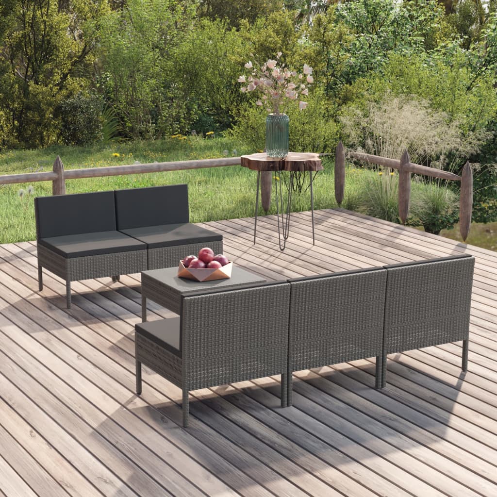 Set Divani Da Giardino 9 Pz Con Cuscini In Polyrattan Grigio