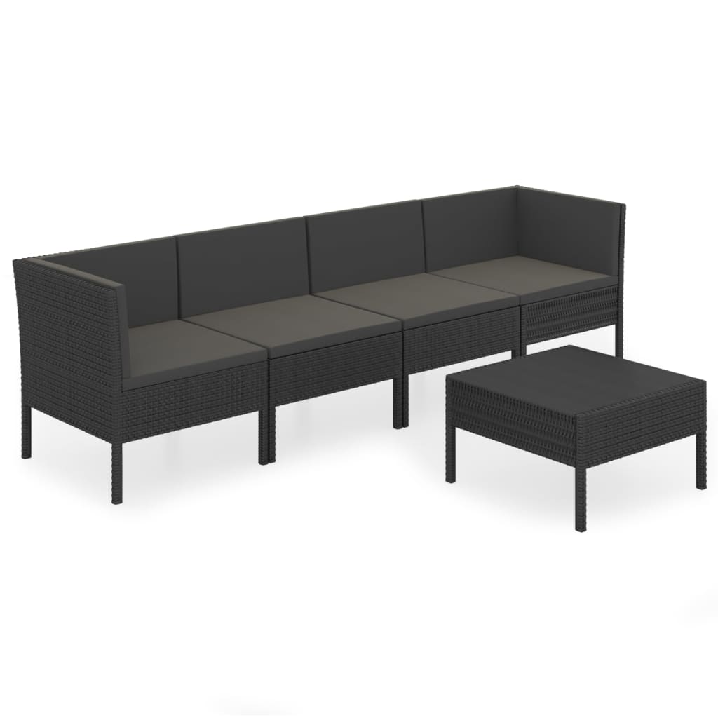 Set Divani Da Giardino 5 Pz Con Cuscini In Polyrattan Nero