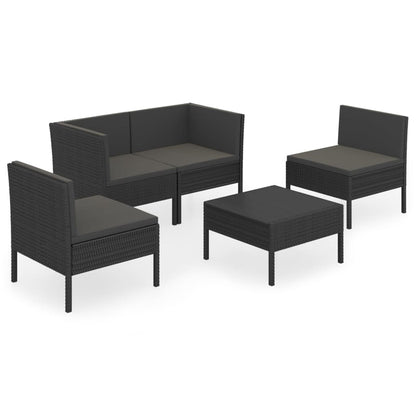 Set Divani Da Giardino 5 Pz Con Cuscini In Polyrattan Nero