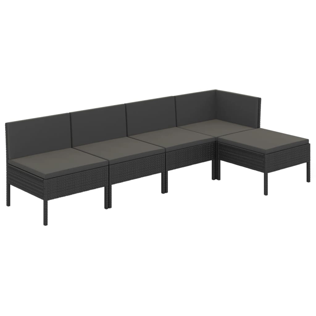 Set Divani Da Giardino 5 Pz Con Cuscini In Polyrattan Nero