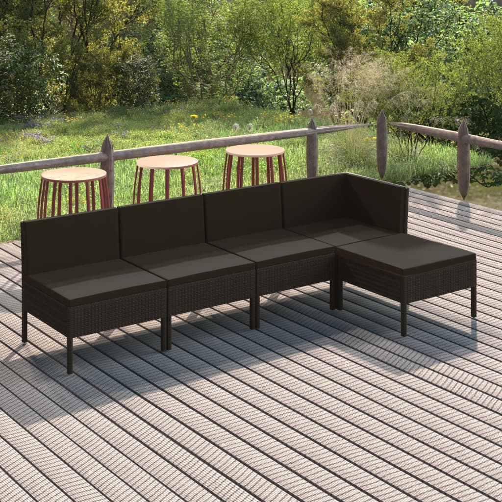 Set Divani Da Giardino 5 Pz Con Cuscini In Polyrattan Nero