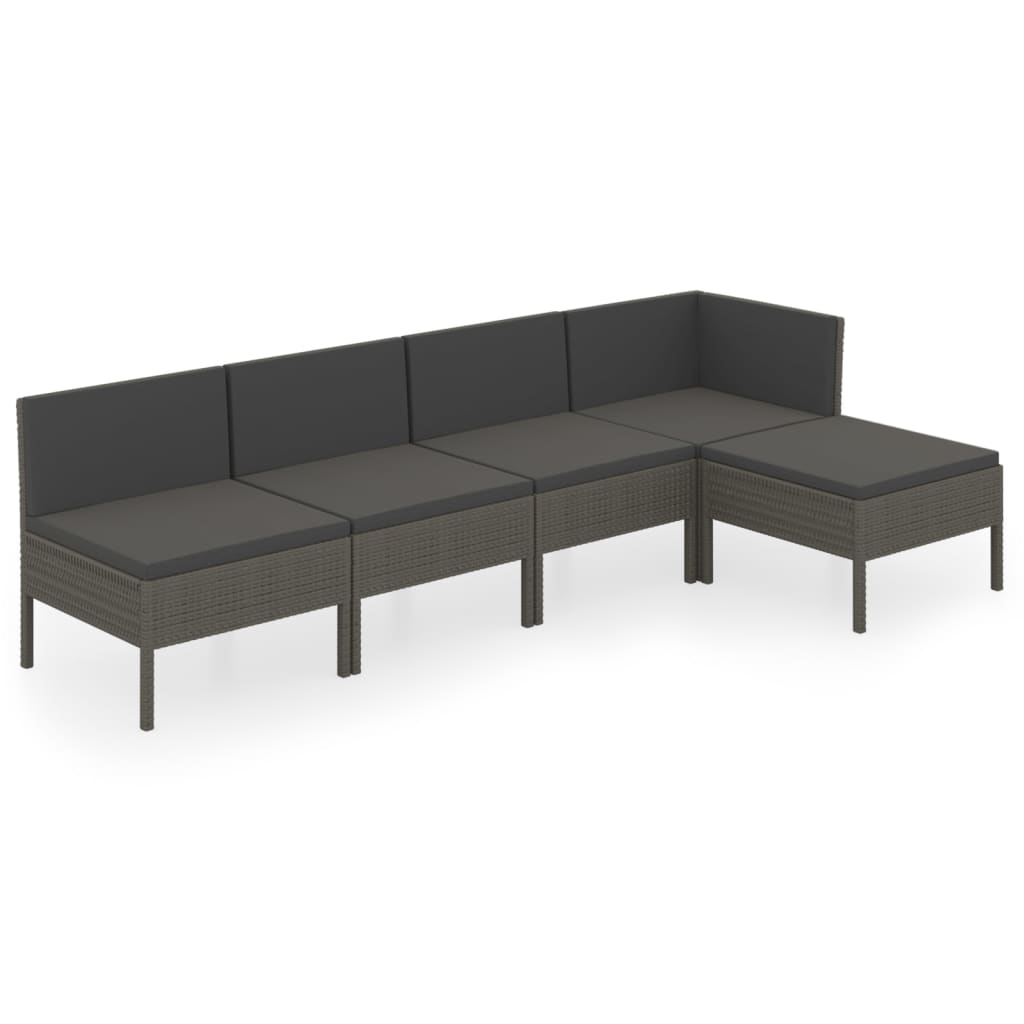 Set Divani Da Giardino 5 Pz Con Cuscini In Polyrattan Grigio