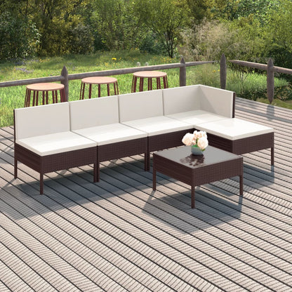 Set Divani Da Giardino 6 Pz Con Cuscini In Polyrattan Marrone