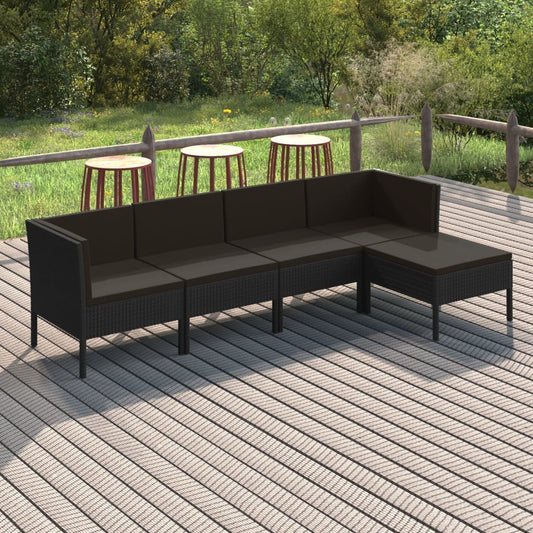 Set Divani Da Giardino 5 Pz Con Cuscini In Polyrattan Nero