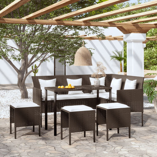 Set Divano A L Con Cuscini 5 Pz Marrone In Polyrattan