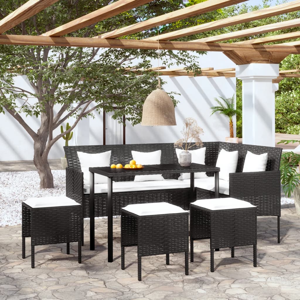 Set Divano A L Con Cuscini 5 Pz Nero In Polyrattan